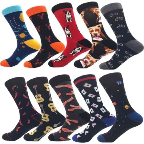 Novelty Happy Funny Men Graphic Socks Combed Cotton Beer Shark Cock Alien Head Dog Fish Penguin Shark Sock Christmas Gift