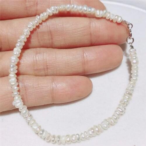 New natural Mini Pearl Bracelet 3-4 mm White Baroque Pearl Bracelet 925 sterling silver clasp