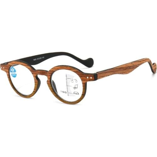Seemfly Retro Wood Grain Progressive Multi-focus Reading Glasses For Men And Women High-definition Glasses See Near And Far