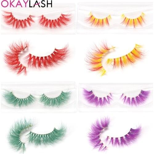 OKAYLASH New 3D Luxury Real Mink False Colored Eye Lashes Wholesale Natural Long Fluffy Colorful False eyelashes Cosplay Makeup