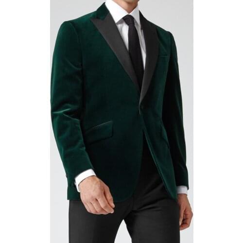 Autumn Winter Tailor Made Fashion Dark Green Velvet Blazer Loose Style Slim Fit Groom Tuxedo For Wedding Dinner Party Men Suits