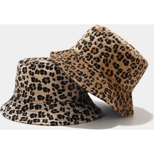 Winter Bucket Hat Leopard Print Fisherman Hat Plush Thick Panama Hip-Hop Street Women Men Suncreen Hat Reversible Fishing Hat