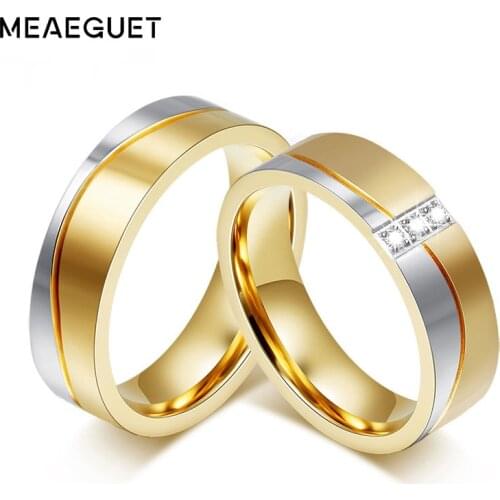 Couple Wedding Rings Lovers Gold Color Stainless Steel Engagement Jewelry 1 Piece