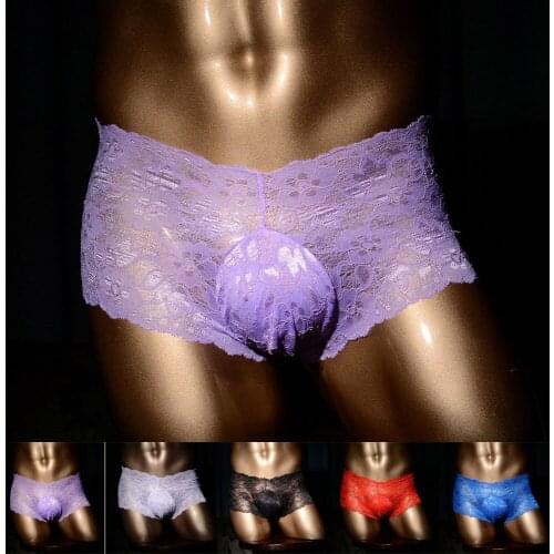 Transparent Wrap Egg Boxers Briefs Men Sexy Underwear Lace Large Size Underpants Breathable Penis Big Pouch Panties Boxer Shorts