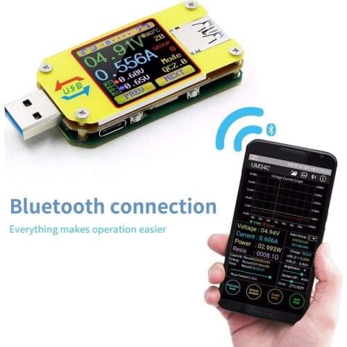 RD UM34 UM34C Tester DC Voltmeter Ammeter Voltage Current Meter Battery Charge Measure Cable Resistance Tester