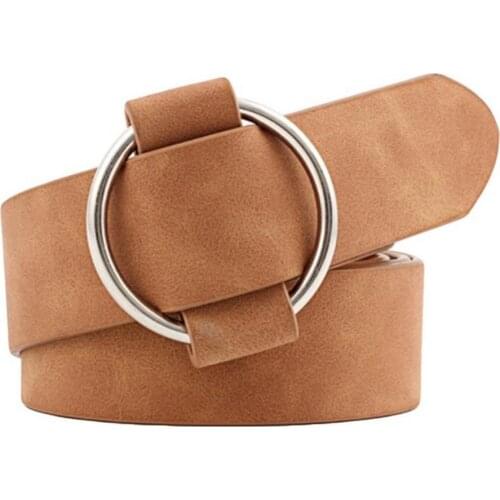 Fashion Women Belt Elegant Dress Waist Belt Solid Color Wide Waistband No Pin Round Circle Faux Leather Belts