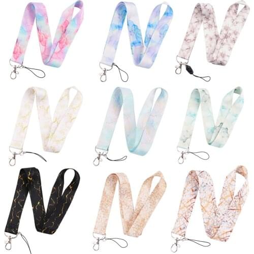 BG1224 Marble Printing Neck Strap Keychain Lanyard For Keys Women ID Badge Holder DIY Hanging Rope Cell Phone Accessories