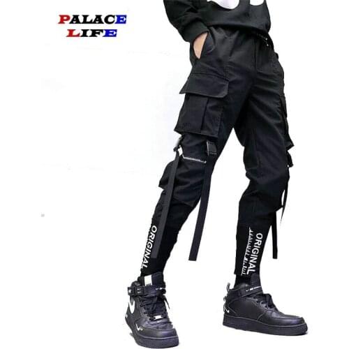 Streetwear Ribbons Pockets Harem Pants Men Spring Summer Casual Sweatpants Hip Hop Joggers Slim Fit Black Men Pencil Pants