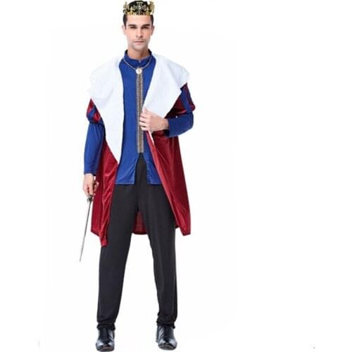 Medieval European Retro Adult Men King Cosplay Halloween Prince Costumes Carnival Purim Parade Stage Show Role Play Party Dress