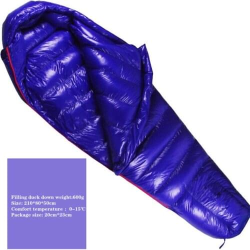Outdoor Camping Sleeping Bag Adult Mummy Style Filling Duck Down 600g Warm For Travel Hiking Camping Equipment