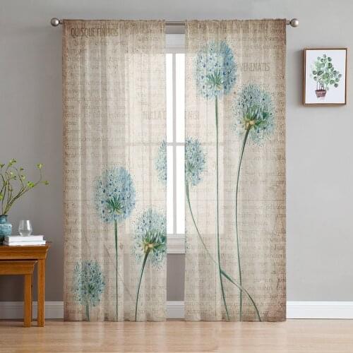 Vintage Old Newspaper Dandelion Flower Voile Tulle Sheer Curtains for Bedroom Living Room Kitchen Decor Chiffon Windows Curtain