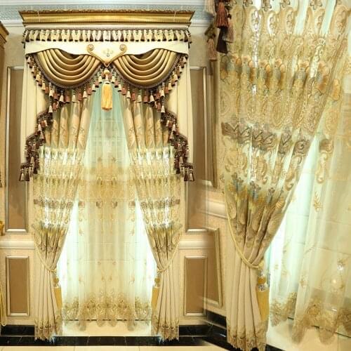 High grade atmosphere European curtain luxury living room custom curtain simple European embroidered curtain finished products
