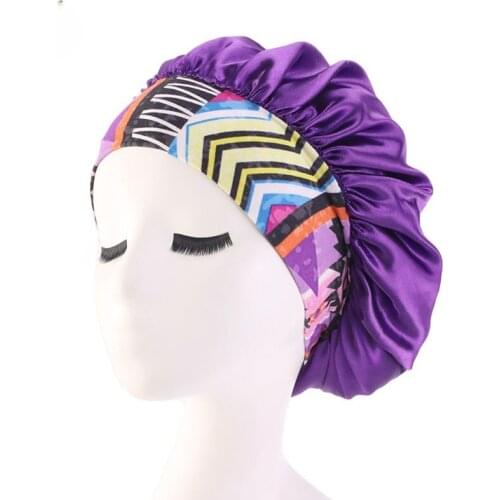 New Fshion Women Satin Night Sleep Cap Hair Bonnet Hat Silk Head Cover Wide Elastic Band Wind stretch wide brim headband