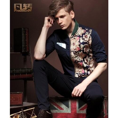 FanZhuan Free Shipping New mans 2015 fashion casual male summer palace turn floral shirt retro slim sleeve shirt 13213 on sale