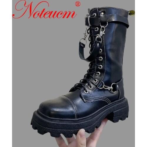 New rock Gothic Goth Punk Female Mid Calf Chunky Military Heels Combat Martin Demonia Boots Platform Shoe for Women 2021 Stiefel