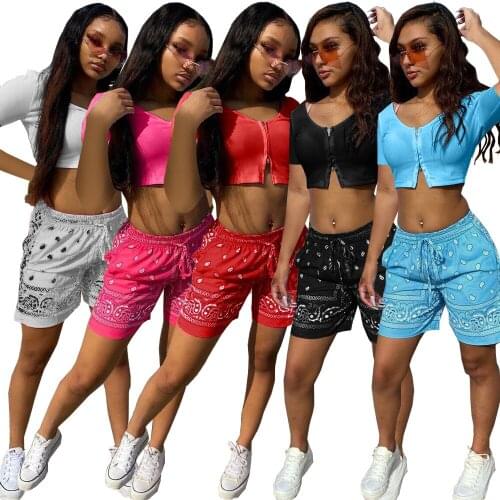 Casual Women Print Two Piece Set Women Trackesuit Short Sleeve Zipper Coat and Short Pants Streetwear Clothes Women Outfit Hot