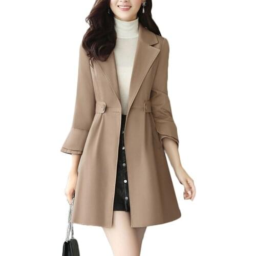 2019 Spring Autumn New Casual Windbreaker coat Women Fashion Long Trench coats Khaki Womens Slim Korean Thin Overcome Tide F439