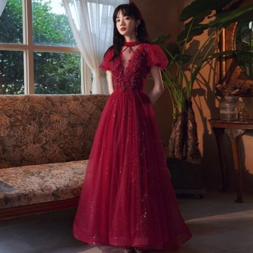 Elegant O-Neck Evening Dress High Quality Short Sleeve Appliques Beading Bride Dresses Robe De Soiree