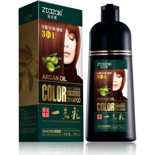 ZtaZaki 2pc/Lot Natural Argan Oil Extract Permanent Chestnut Dark Brown Hair Dye Shampoo For Women White Hair Dying