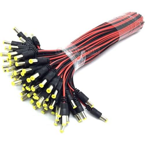100pcs DC Female/Male 5.5x2.1mm Power Cable Connector Plug (About 30cm) CCTV Camera DC Power Cable Male Plug Pigtail Lead