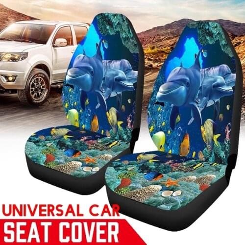 2Pcs Car Universal Underwater World Fish Printed Car Seat Cover Seat Cushion Protector Cover for Car SUV