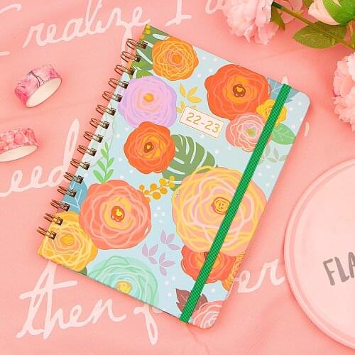 2022 A5 Flower Daily Weekly Planner Notepad Agenda Spiral Notebook Weekly Goals Habit Schedules Stationery Office School Supplie