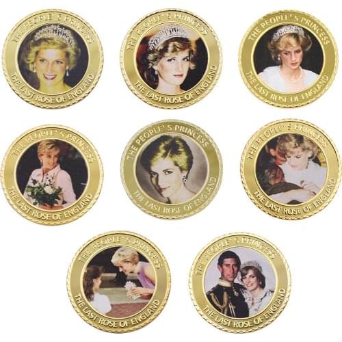 24k Gold Plated Princess Diana 20th Metal Coin The Last Rose of England Souvenir Challenge Coins Holiday Gifts Child Toy