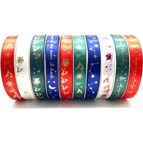 25mm Polyester Ribbon Bronzing Ribbon Printed Christmas Ribbon For Christmas Decoration DIY Sewing Fabric
