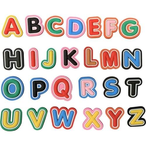 26Pcs PVC Letters Colourful Shoe Accessories Shoe Charms Shoe Decorations for Clog Bracelet Wristband Kid Gift