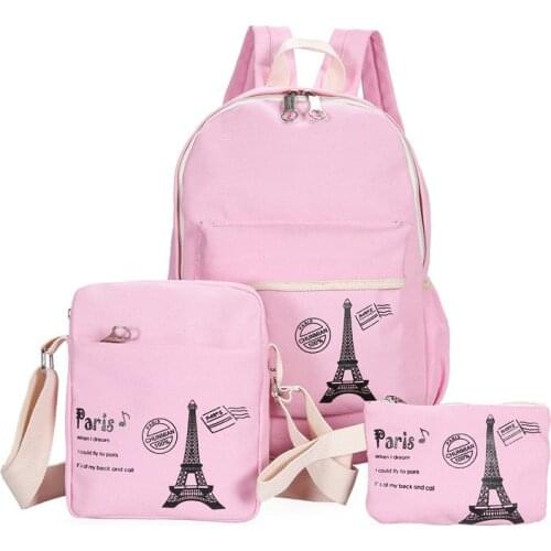 3pcs/set Children School Bag for girls Eiffel Tower Printing Canvas School Backpack Cute Children Princess Backpack schoolbag
