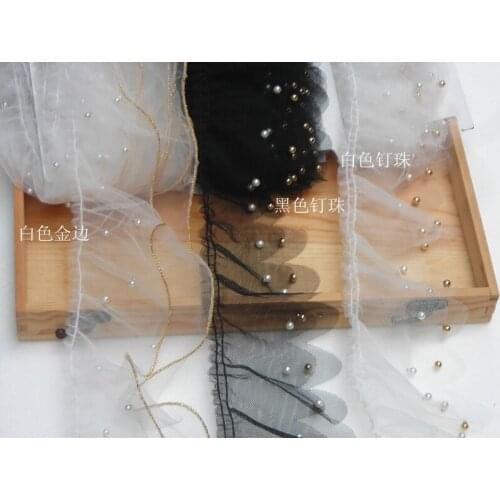 3 Yard / lot Diy clothes accessories white black lace trim 9cm double net fabric beading laciness collar decoration skirt