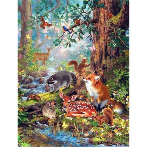 5d diy diamond painting cross stitch square woodland forest full 3d diamond embroidery fox needleworks home decor