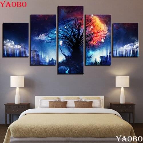 Full square/round Diamond Embroidery Tree Cloud Starry Sky Abstract Landscape Diamond Painting 5Piece 5d Diy diamond mosaic sale