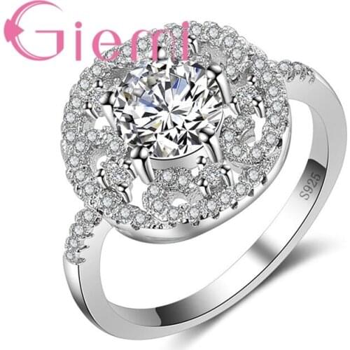 Shiny Hot Round Crystal Stone Rings Propose Marriage Jewelry for Womens Party Shopping Gifts