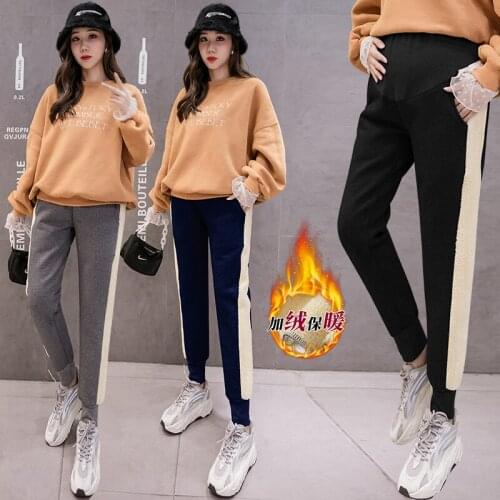 Pregnant womens trousers thickened autumn and winter wear lamb cotton pants high waist sports trousers Harun pants warm pants
