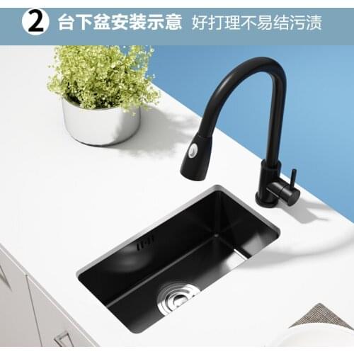 Black Nano 304 Stainless Steel Mini Sink Single Slot Small Kitchen Sink Balcony Bar Small Single Slot