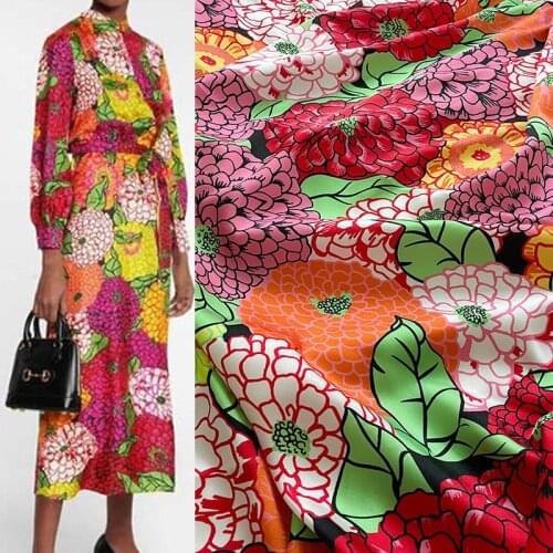 145cm Width Fashion Colorful Hydrangea Flower Printed Twill Polyester Or Imitate silk Satin Fabric For Woman Dress Blouse DIY
