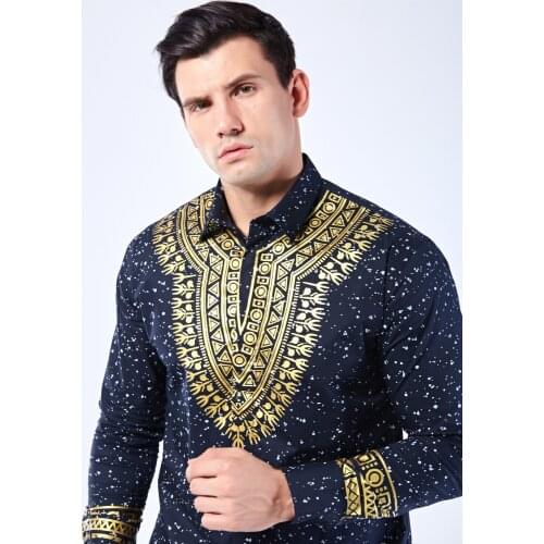 Dashiki 3d Golden printed Covered Button African hip hop Africa Dashiki Shirts Dashikiage clothing Shirt