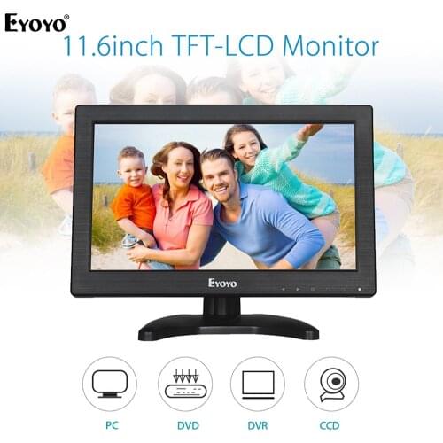 Eyoyo EM12B12" TFT LCD Monitor with AV HDMI BNC VGA Input 1366x768 Portable Mini HD Color Screen Display with Built-in Speaker