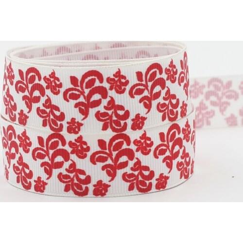[IuBuFiGo] 40 Yards 7/8" (22mm) White With red flower grosgrain ribbon Printed Red ribbon DIY accessoriesTape 10Y1212