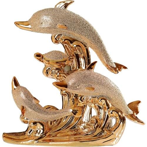 Ceramic craft plated gold dolphins 21x21cm handicraft, creative ornament Home decoration birthday gift a1828
