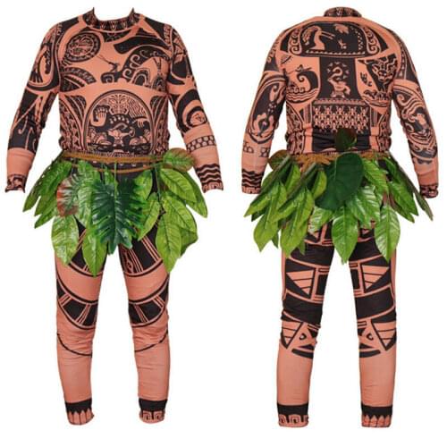 3PCS Moana Maui Tattoo T Shirt+Pants+Skirts Halloween Adult Mens Cosplay Costume Novelty father and son Cosplay Costume