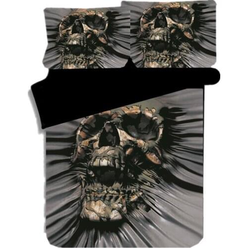 3pcs Skull Bedding Set King Size Bohemian Skull Print Duvet Cover Set with Pillowcase Black Queen Bed Best Gift Bedline Textiles