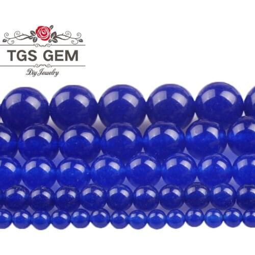 Natural Dark blue Stone Round Loose Beads Smooth Blue Jades Beads 4 6 8 10 12 MM Fit DIY For Bracelet Jewelry Making wholesale
