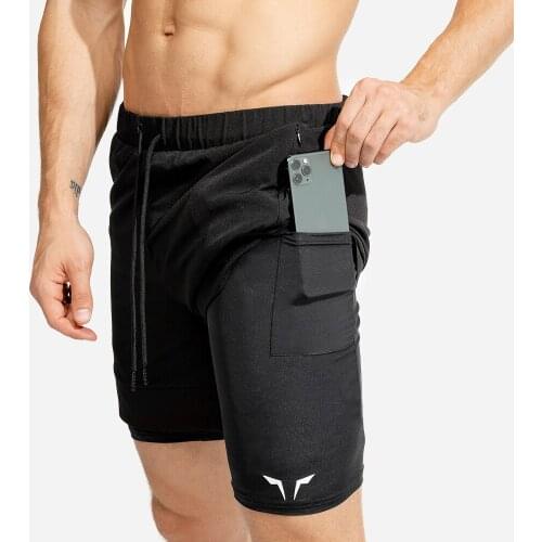 Summer Running Shorts Mens Sports New Gym Fitness Training Sports Shorts Male 2-in-1 Safety Pockets Casual Jogging Mens shorts