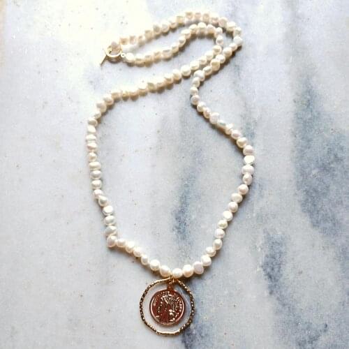 LiiJi Unique Baroque Freshwater Pearl Necklace Gold Color Fashion Style Coin CharmvNecklace 60cm For Women Girl Jewelry Gift