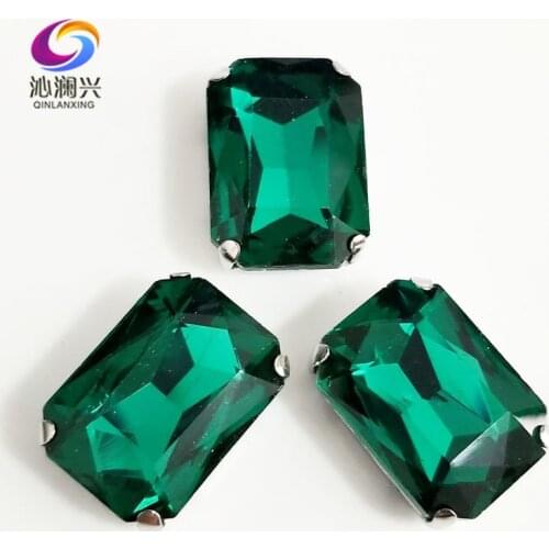 Malachite green Rectangle octagonal shape High quality Glass Crystal sew on claw rhinestones,Diy Clothing accessories SWC14