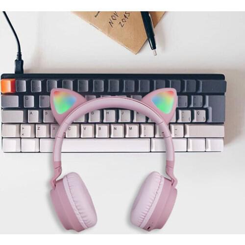 Cute Cat Bluetooth 5.0 Headset Wireless Hifi Music Stereo Bass Headphones LED Light Mobile Phones Girl Daughter Headset For PC