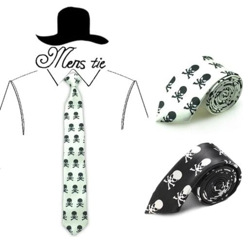 Men`s ties Fashion Necktie 5cm wide "White Big Cross Bone Skull" Pattern classic polyester Woven Skinny Party Gift Cravat Shirts