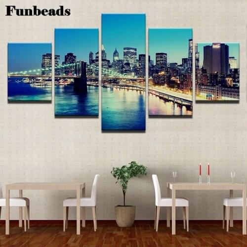 5 pieces of diamond painting city bridge full circle Mosaic 3D cross-stitch diamond design seascape diamond painting FF4059